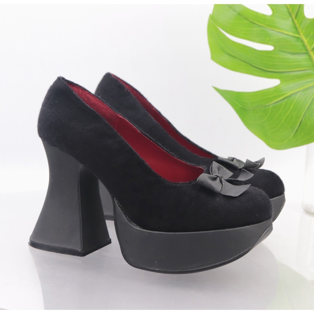 VTG Morbid Threads Womens Pumps Size 10 Black Chunky Platform Heel Goth Y2K 90s